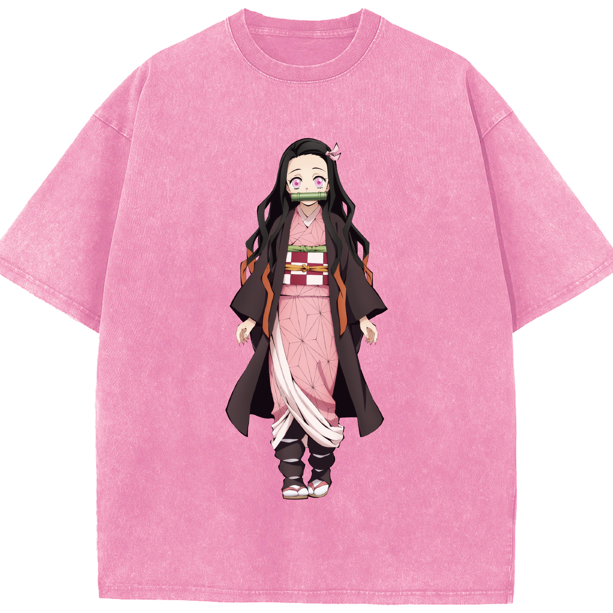 （画像用） 鬼滅の刃（きめつのやいば）竈門 禰󠄀豆子／かまど ねずこ Kamado Nezuko 綿100% ヴィンテージ風 半袖Tシャツ（フロントプリント）